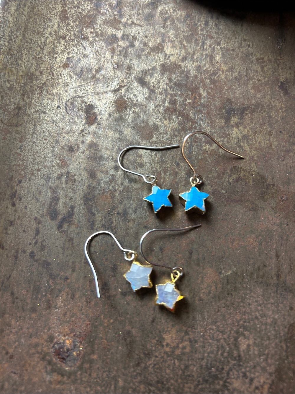 Set of Two Pairs Carrie Fairy Designs Star Earrings Rainbow Moonstone Turquoise